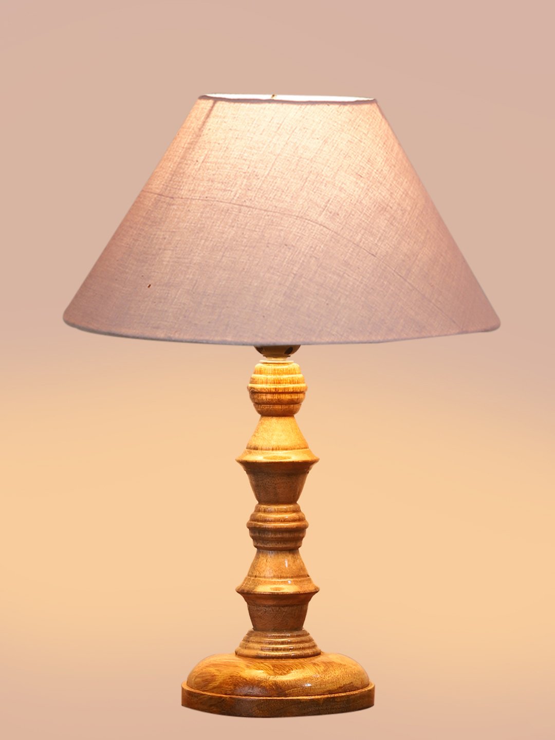 Ambika Home Grey cotton Wooden Table Lamp | Decorative Bedside Lamp for Bedroom, Living Room, Hall, Hotel, Café, Restaurant, Office & Study Room | E27 Compatible - Image 6