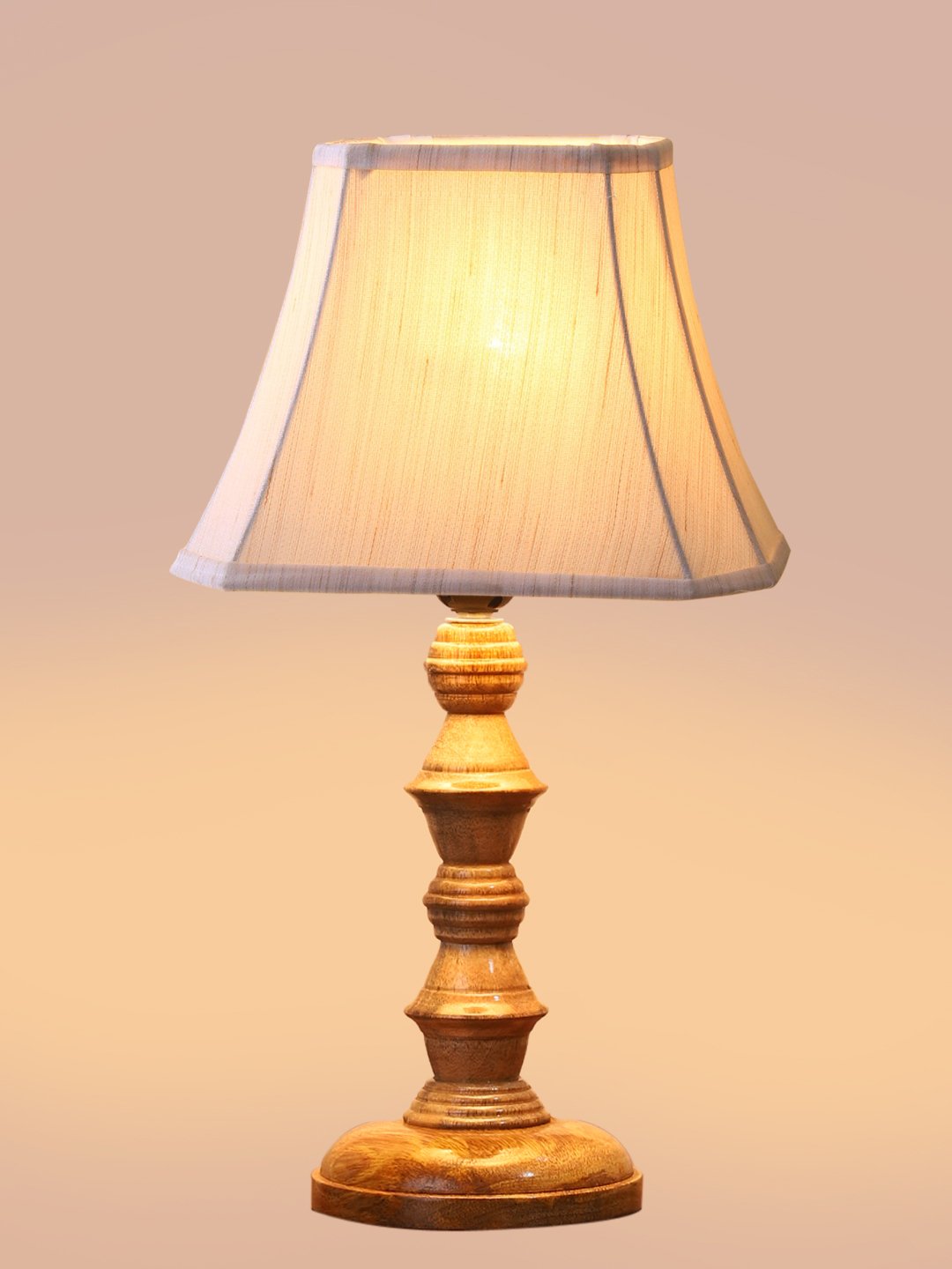 Ambika Home Off-white Cotton Wooden Table Lamp | Decorative Bedside Lamp for Bedroom, Living Room, Hall, Hotel, Café, Restaurant, Office & Study Room | E27 Compatible - Image 6