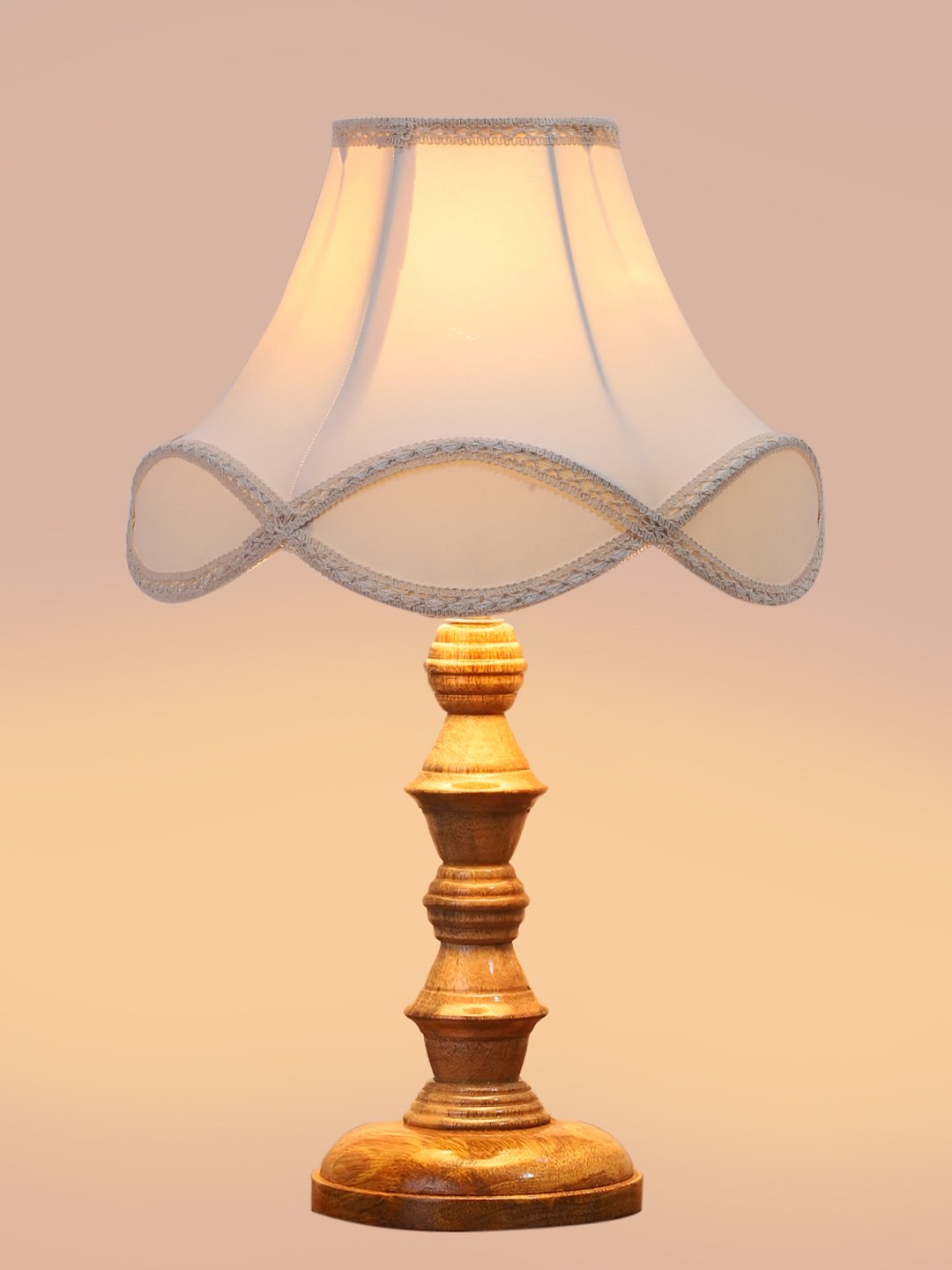 Ambika Home off-white cotton Wooden Table Lamp | Decorative Bedside Lamp for Bedroom, Living Room, Hall, Hotel, Café, Restaurant, Office & Study Room | E27 Compatible - Image 6