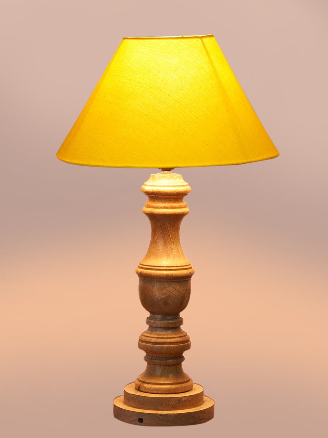 Ambika Home Yellow cotton Wooden Table Lamp | Decorative Bedside Lamp for Bedroom, Living Room, Hall, Hotel, Café, Restaurant, Office & Study Room | E27 Compatible - Image 6