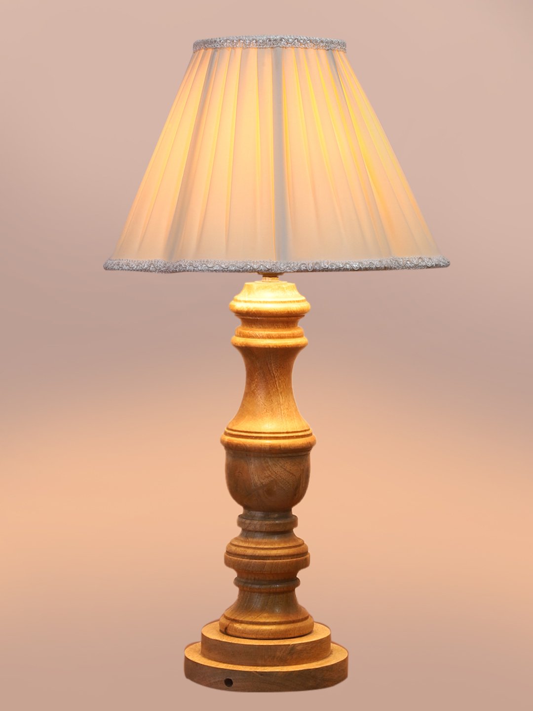 Ambika Home off-white cotton Wooden Table Lamp | Decorative Bedside Lamp for Bedroom, Living Room, Hall, Hotel, Café, Restaurant, Office & Study Room | E27 Compatible - Image 6