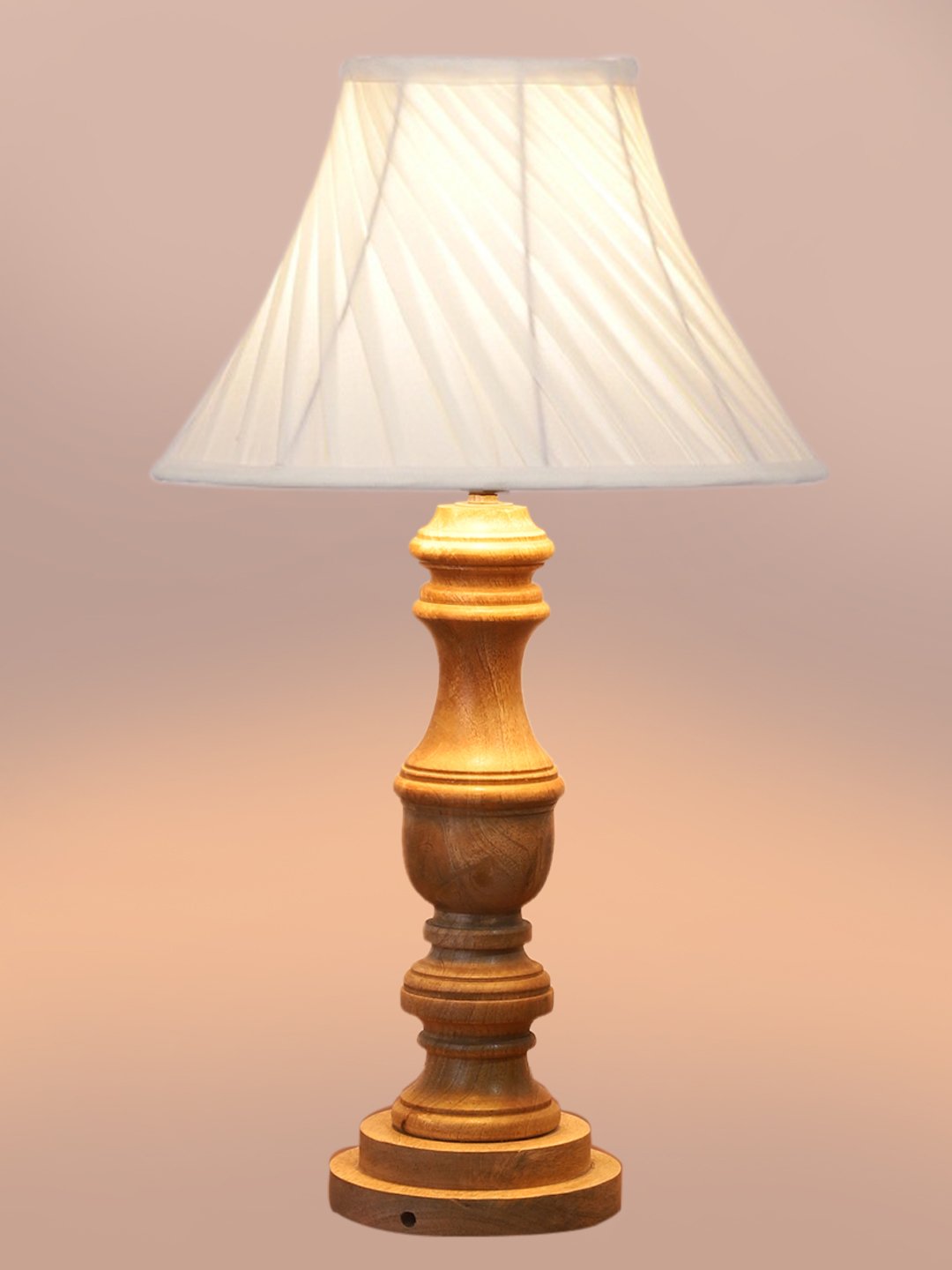 Ambika Home off-white cotton Wooden Table Lamp | Decorative Bedside Lamp for Bedroom, Living Room, Hall, Hotel, Café, Restaurant, Office & Study Room | E27 Compatible - Image 6