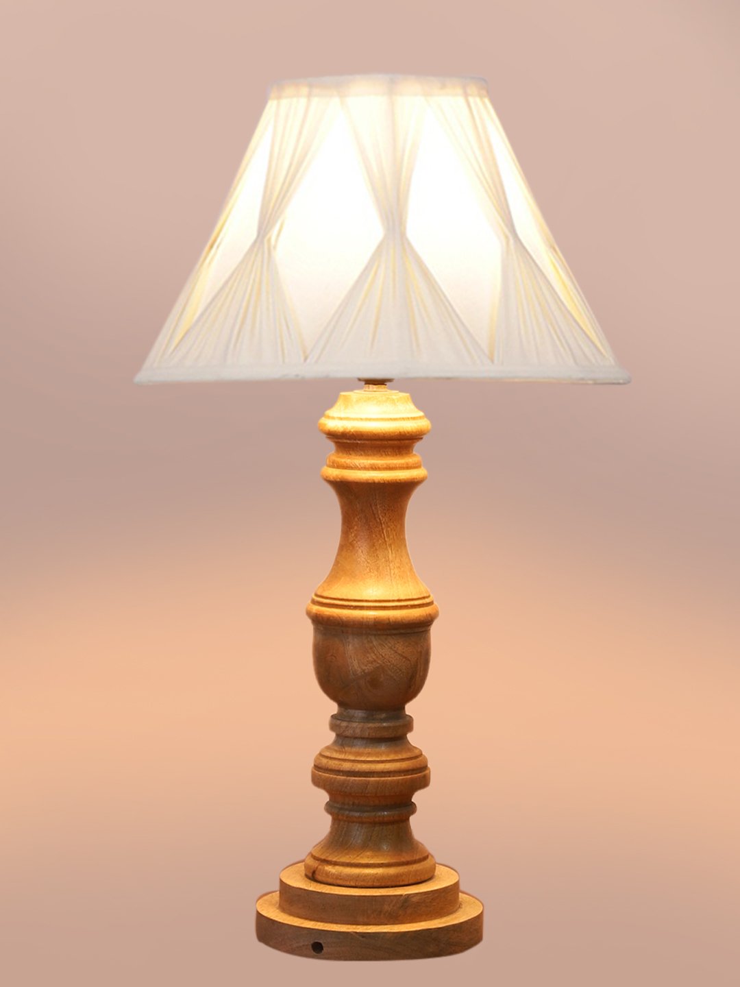 Ambika Home off-white cotton Wooden Table Lamp | Decorative Bedside Lamp for Bedroom, Living Room, Hall, Hotel, Café, Restaurant, Office & Study Room | E27 Compatible - Image 6