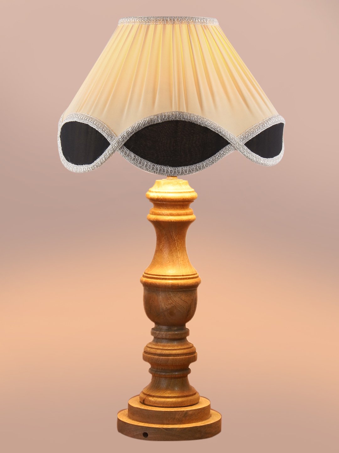 Ambika Home off-white cotton Wooden Table Lamp | Decorative Bedside Lamp for Bedroom, Living Room, Hall, Hotel, Café, Restaurant, Office & Study Room | E27 Compatible - Image 6