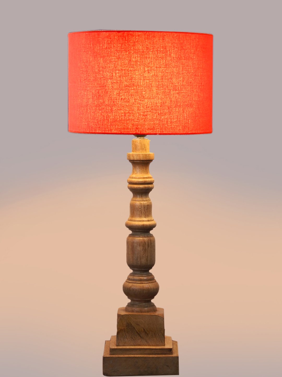 Ambika Home Orange cotton Wooden Table Lamp | Decorative Bedside Lamp for Bedroom, Living Room, Hall, Hotel, Café, Restaurant, Office & Study Room | E27 Compatible - Image 6