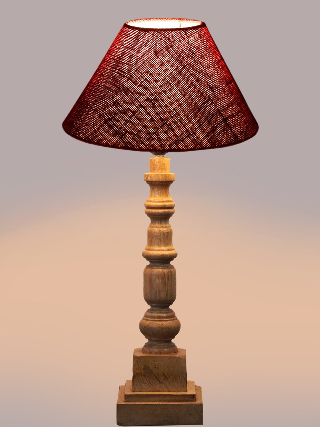 Ambika Home Maroon Jute Wooden Table Lamp | Decorative Bedside Lamp for Bedroom, Living Room, Hall, Hotel, Café, Restaurant, Office & Study Room | E27 Compatible - Image 6