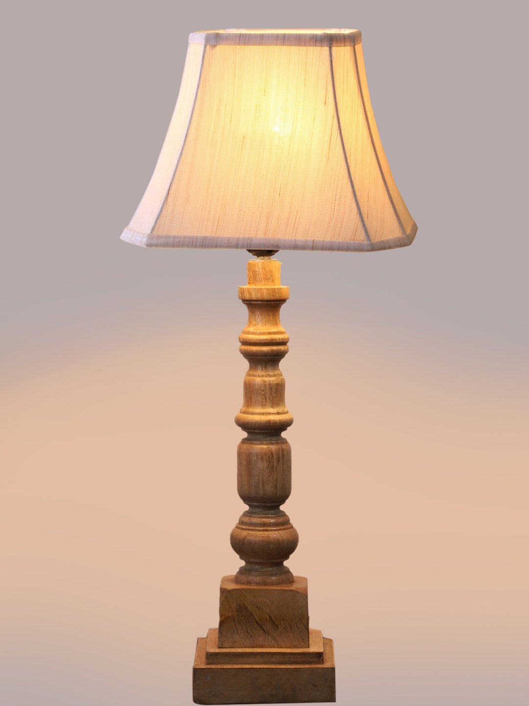 Ambika Home Off-white Cotton Wooden Table Lamp | Decorative Bedside Lamp for Bedroom, Living Room, Hall, Hotel, Café, Restaurant, Office & Study Room | E27 Compatible - Image 6