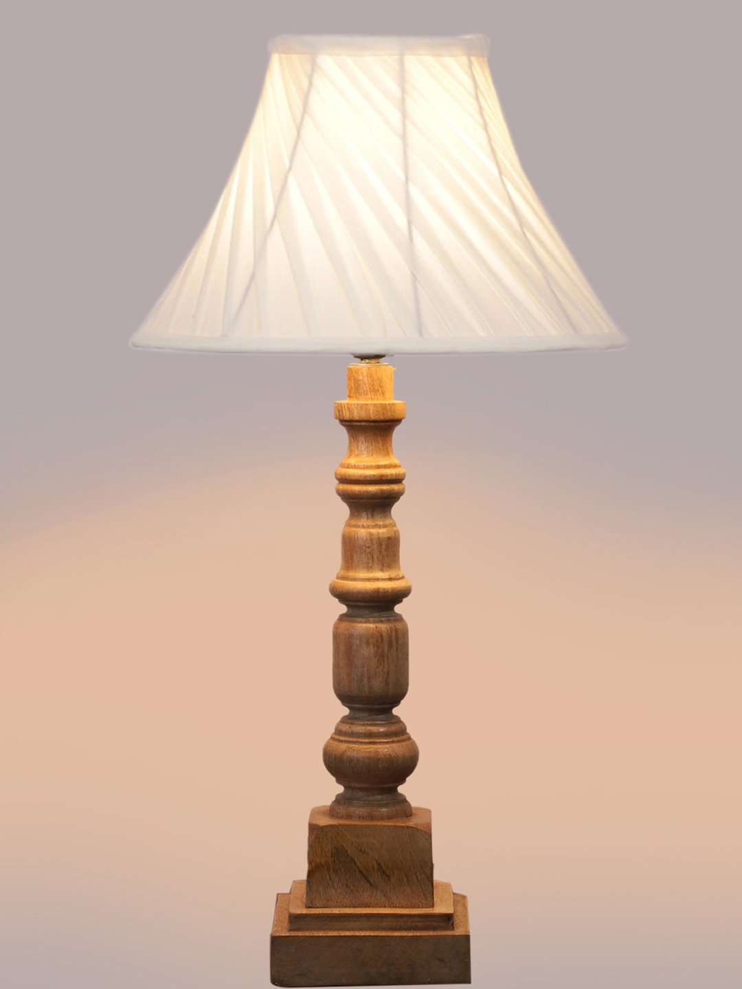 Ambika Home off-white cotton Wooden Table Lamp | Decorative Bedside Lamp for Bedroom, Living Room, Hall, Hotel, Café, Restaurant, Office & Study Room | E27 Compatible - Image 6