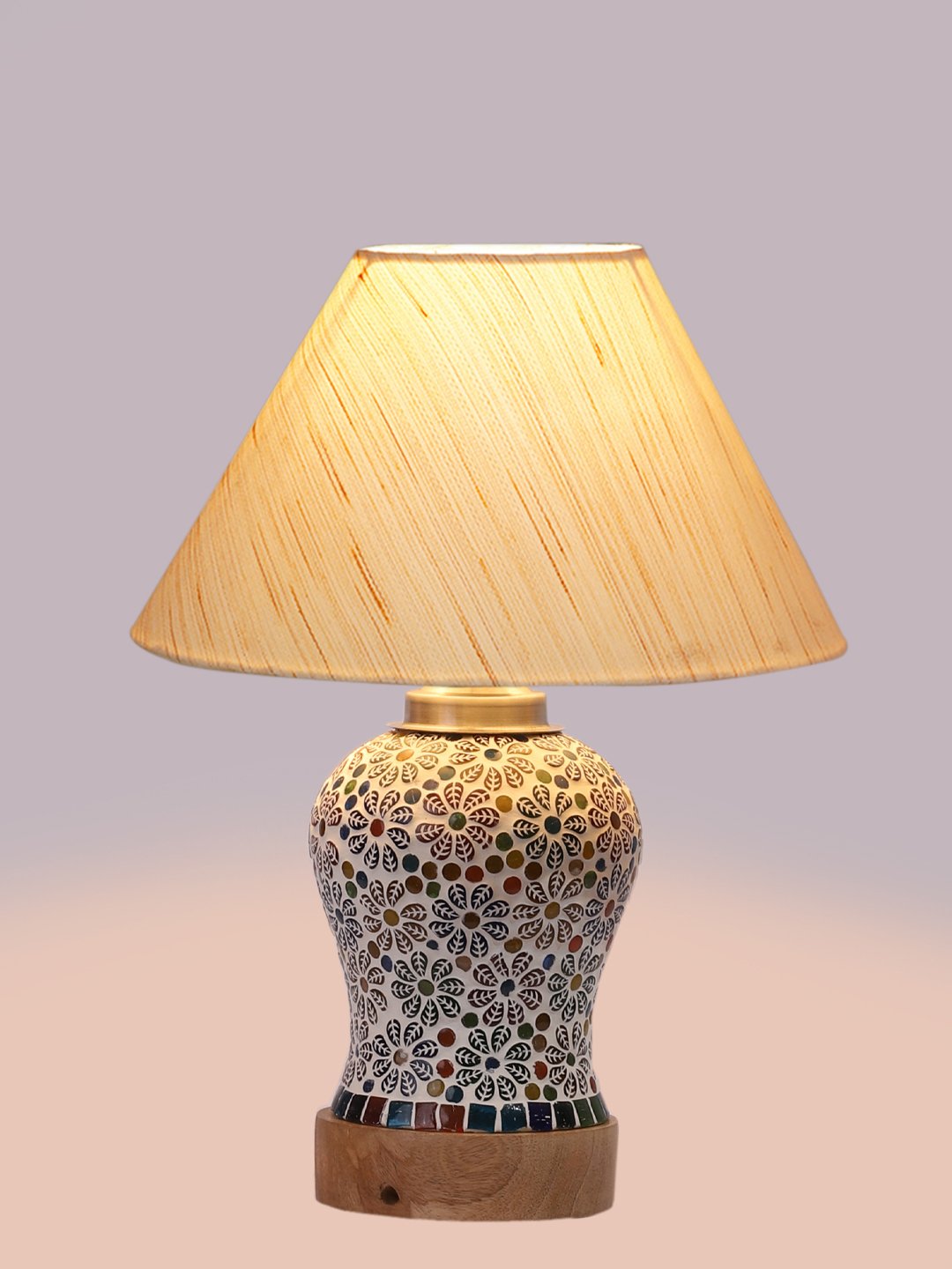 Ambika Home off-white Cotton Mosaic Glass Table Lamp | Decorative Bedside Lamp for Bedroom, Living Room, Hall, Hotel, Café, Restaurant, Office & Study Room | E27 Compatible - Image 6