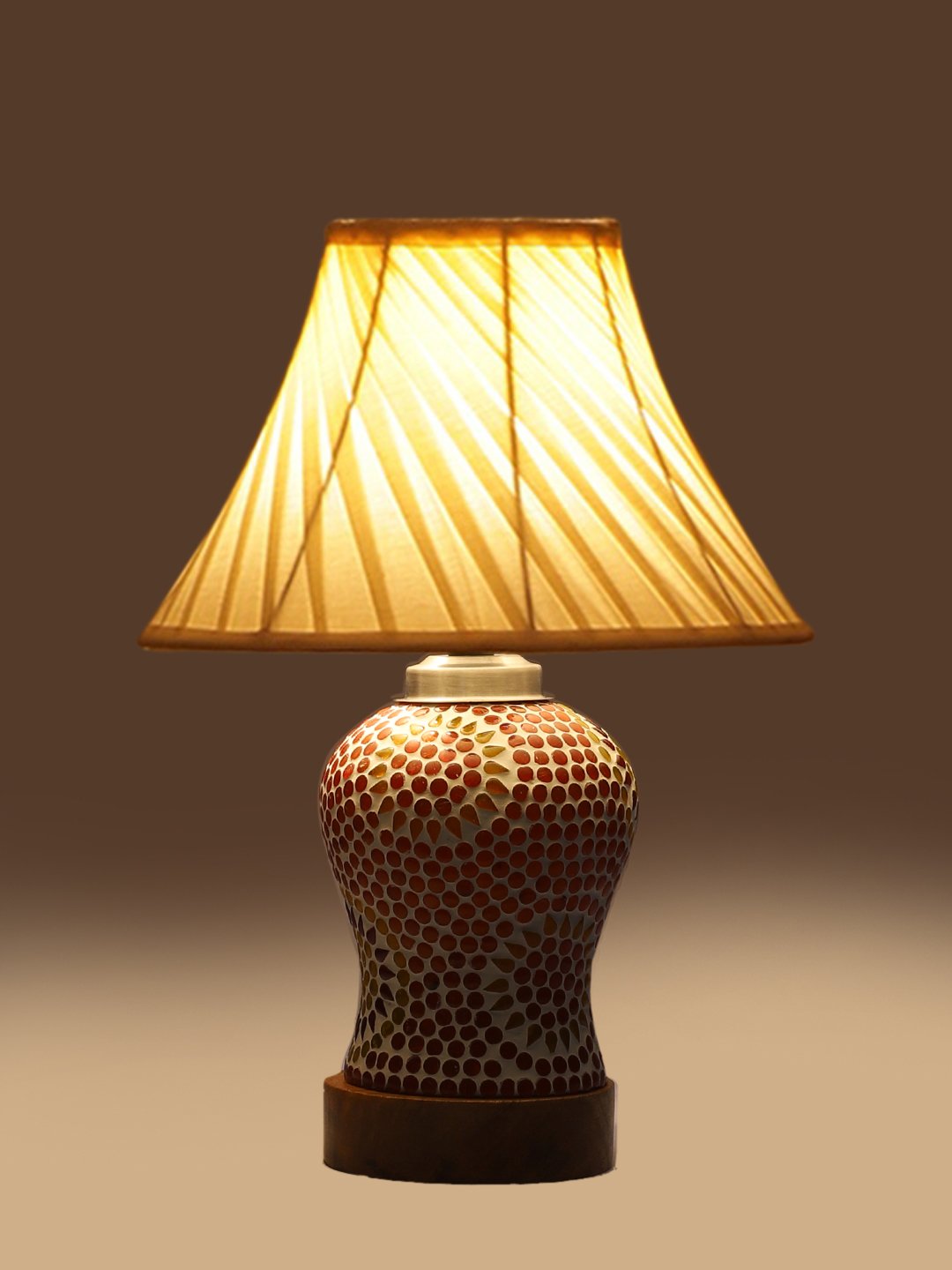 Ambika Home off-white Cotton Mosaic Glass Table Lamp | Decorative Bedside Lamp for Bedroom, Living Room, Hall, Hotel, Café, Restaurant, Office & Study Room | E27 Compatible - Image 7