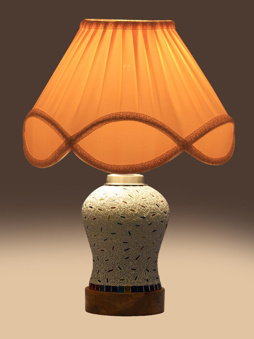 Ambika Home off-white Cotton Mosaic Glass Table Lamp | Decorative Bedside Lamp for Bedroom, Living Room, Hall, Hotel, Café, Restaurant, Office & Study Room | E27 Compatible - Image 7