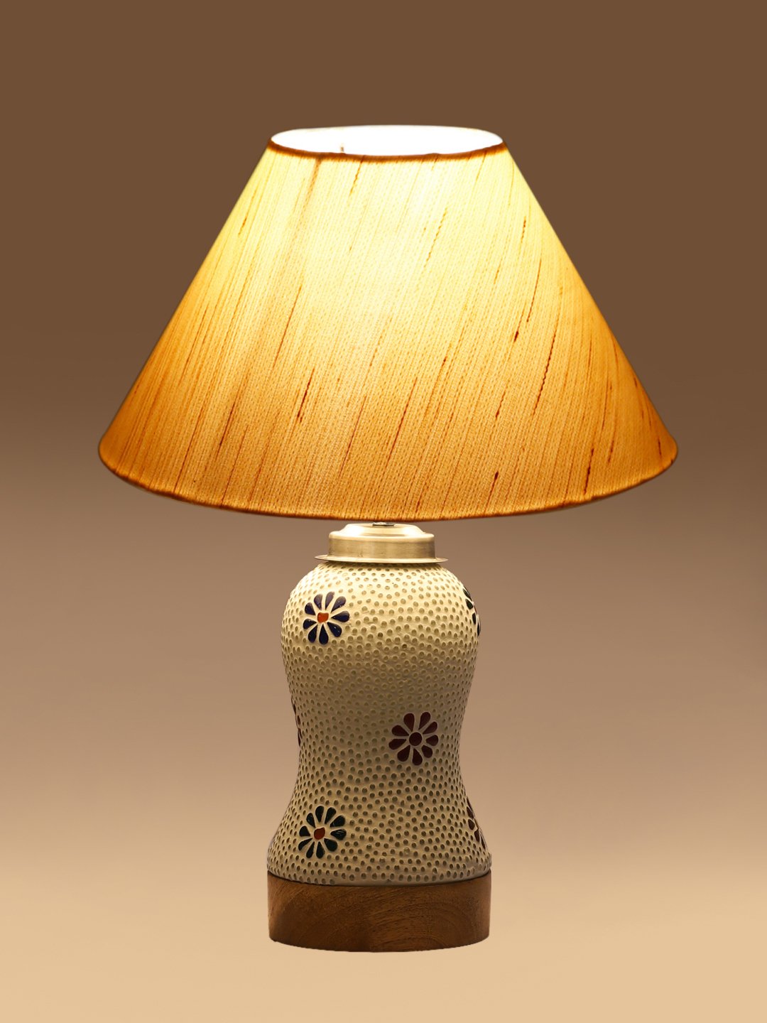 Ambika Home off-white Cotton Mosaic Glass Table Lamp | Decorative Bedside Lamp for Bedroom, Living Room, Hall, Hotel, Café, Restaurant, Office & Study Room | E27 Compatible - Image 7