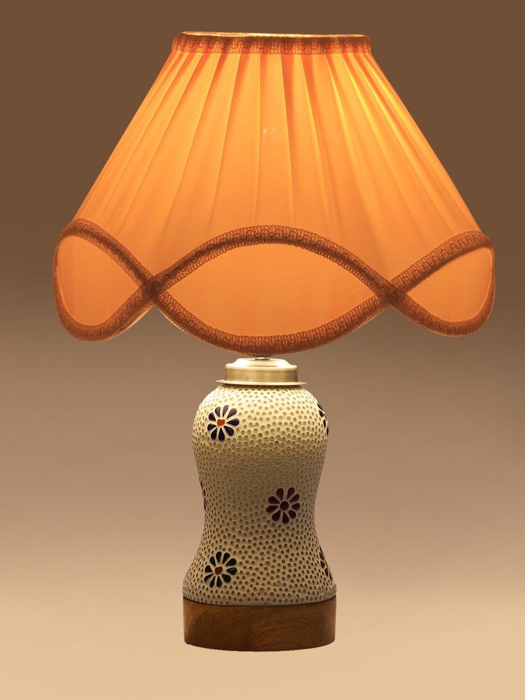 Ambika Home off-white Cotton Mosaic Glass Table Lamp | Decorative Bedside Lamp for Bedroom, Living Room, Hall, Hotel, Café, Restaurant, Office & Study Room | E27 Compatible - Image 7