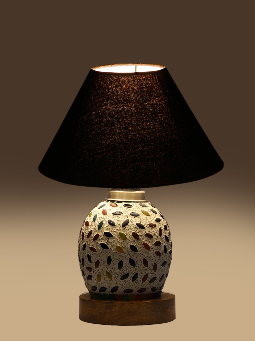 Ambika Home Black Cotton Mosaic Glass Table Lamp | Decorative Bedside Lamp for Bedroom, Living Room, Hall, Hotel, Café, Restaurant, Office & Study Room | E27 Compatible - Image 7