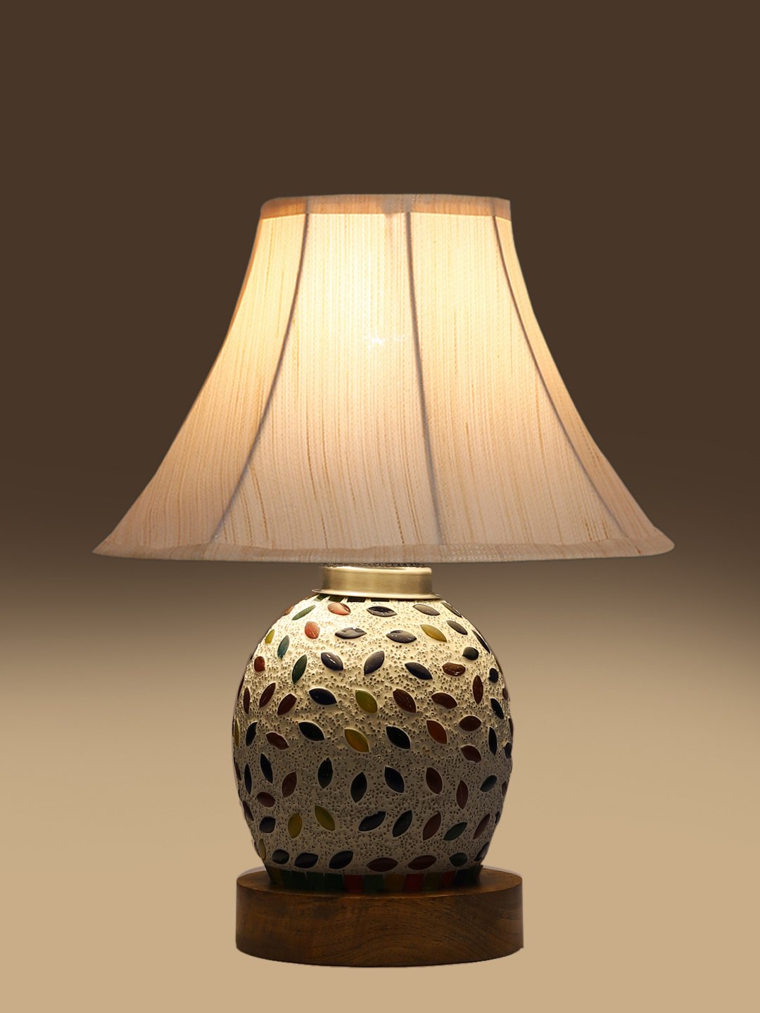 Ambika Home off-white Cotton Mosaic Glass Table Lamp | Decorative Bedside Lamp for Bedroom, Living Room, Hall, Hotel, Café, Restaurant, Office & Study Room | E27 Compatible - Image 7
