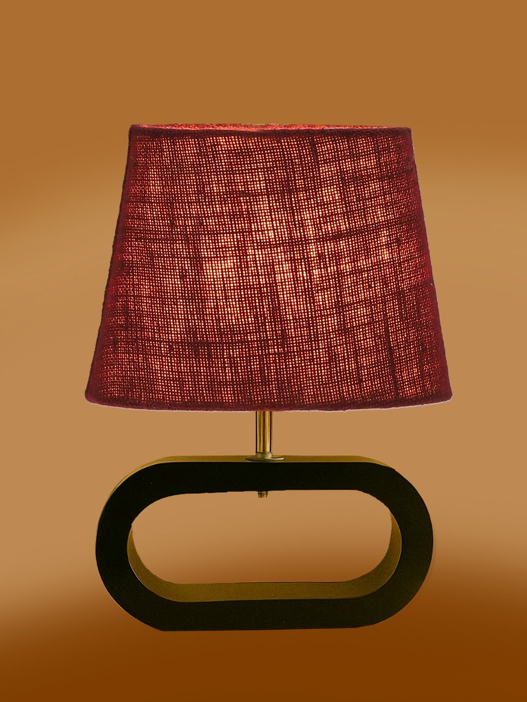 Ambika Home Maroon Jute Oval Table Lamp with Black Wood Base | Bedside, Living Room & Study Lamp | E27 Compatible - Image 6