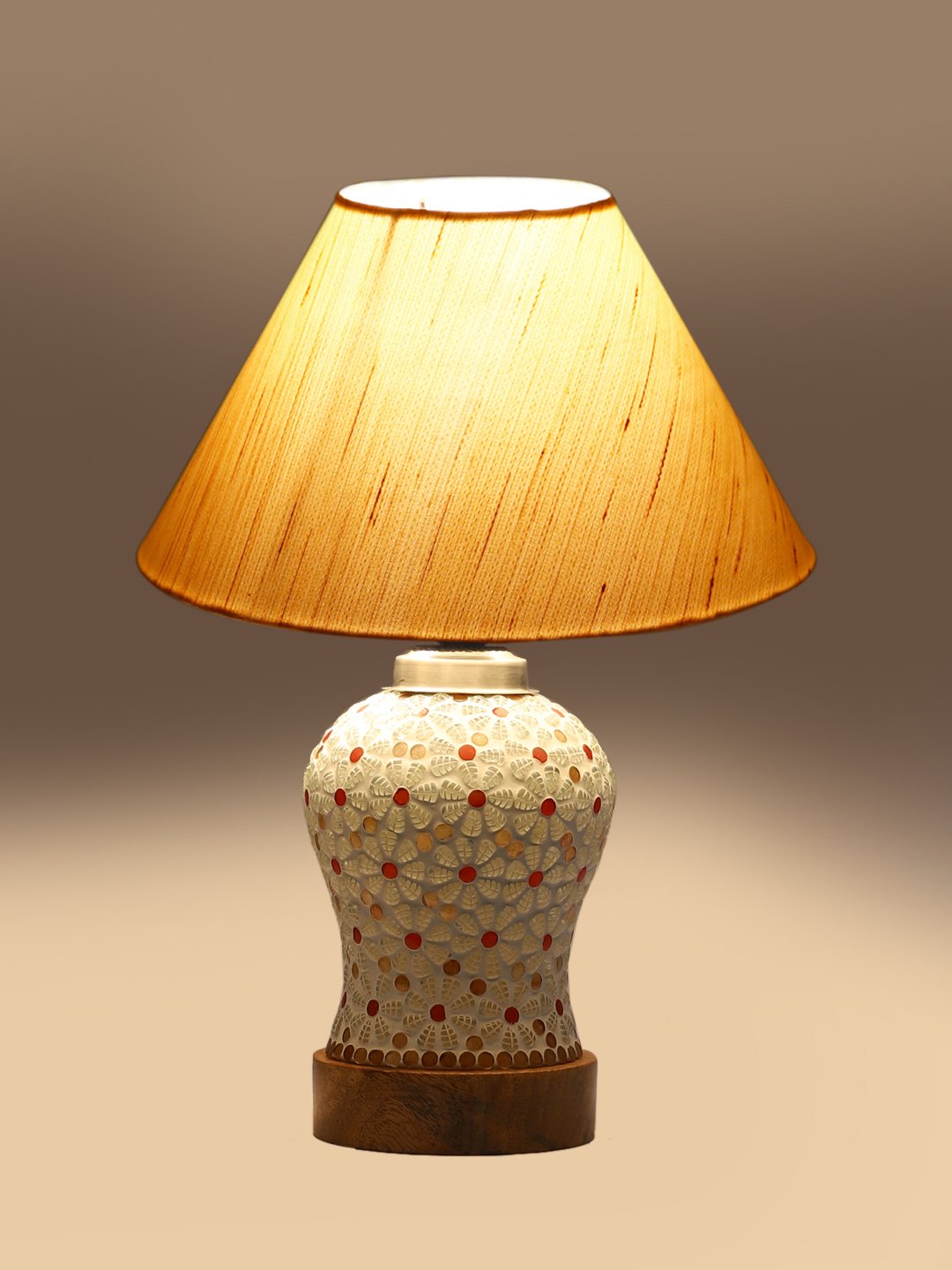 Ambika Home off-white Cotton Mosaic Glass Table Lamp | Decorative Bedside Lamp for Bedroom, Living Room, Hall, Hotel, Café, Restaurant, Office & Study Room | E27 Compatible - Image 7