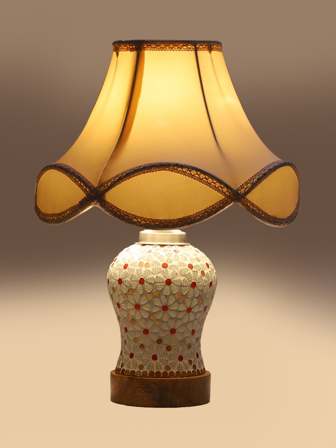 Ambika Home off-white Cotton Mosaic Glass Table Lamp | Decorative Bedside Lamp for Bedroom, Living Room, Hall, Hotel, Café, Restaurant, Office & Study Room | E27 Compatible - Image 7