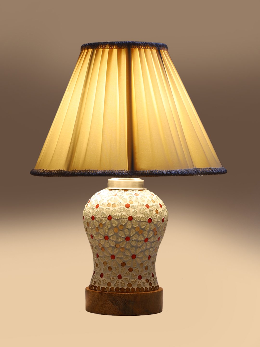 Ambika Home off-white Cotton Mosaic Glass Table Lamp | Decorative Bedside Lamp for Bedroom, Living Room, Hall, Hotel, Café, Restaurant, Office & Study Room | E27 Compatible - Image 7