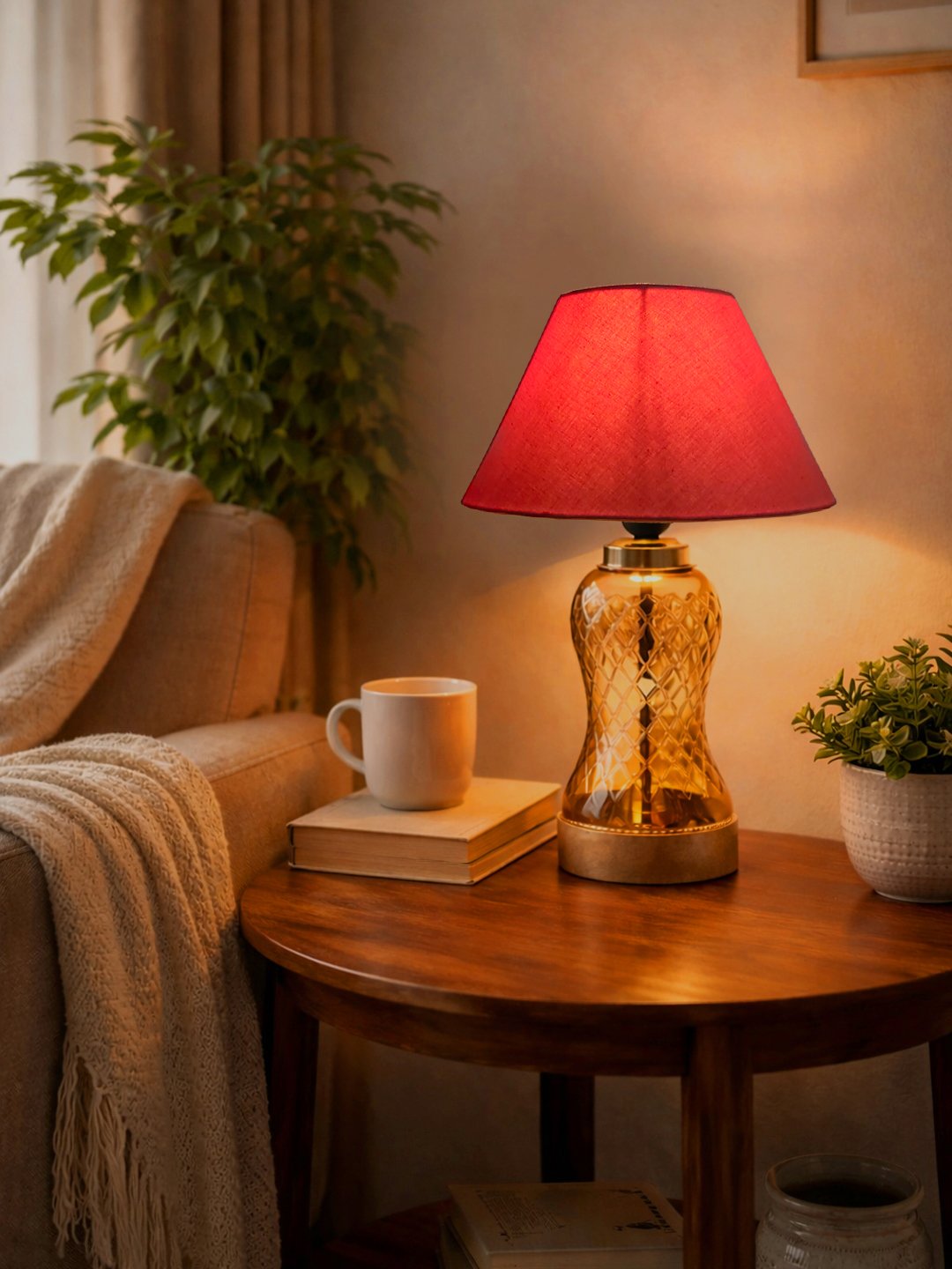 Ambika Home Orange Cotton Lavender Glass Table Lamp | Decorative Bedside Lamp for Bedroom, Living Room, Hall, Hotel, Café, Restaurant, Office & Study Room | E27 Compatible - Image 7