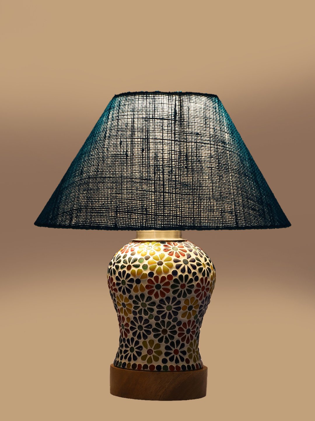 Ambika Home Turquoise Jute Mosaic Glass Table Lamp | Decorative Bedside Lamp for Bedroom, Living Room, Hall, Hotel, Café, Restaurant, Office & Study Room | E27 Compatible - Image 7