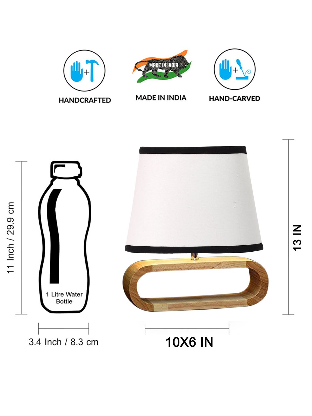 Ambika Home Multicolor cotton Oval Table Lamp with Natural Wood Base | Bedside, Living Room & Study Lamp | E27 Compatible - Image 7