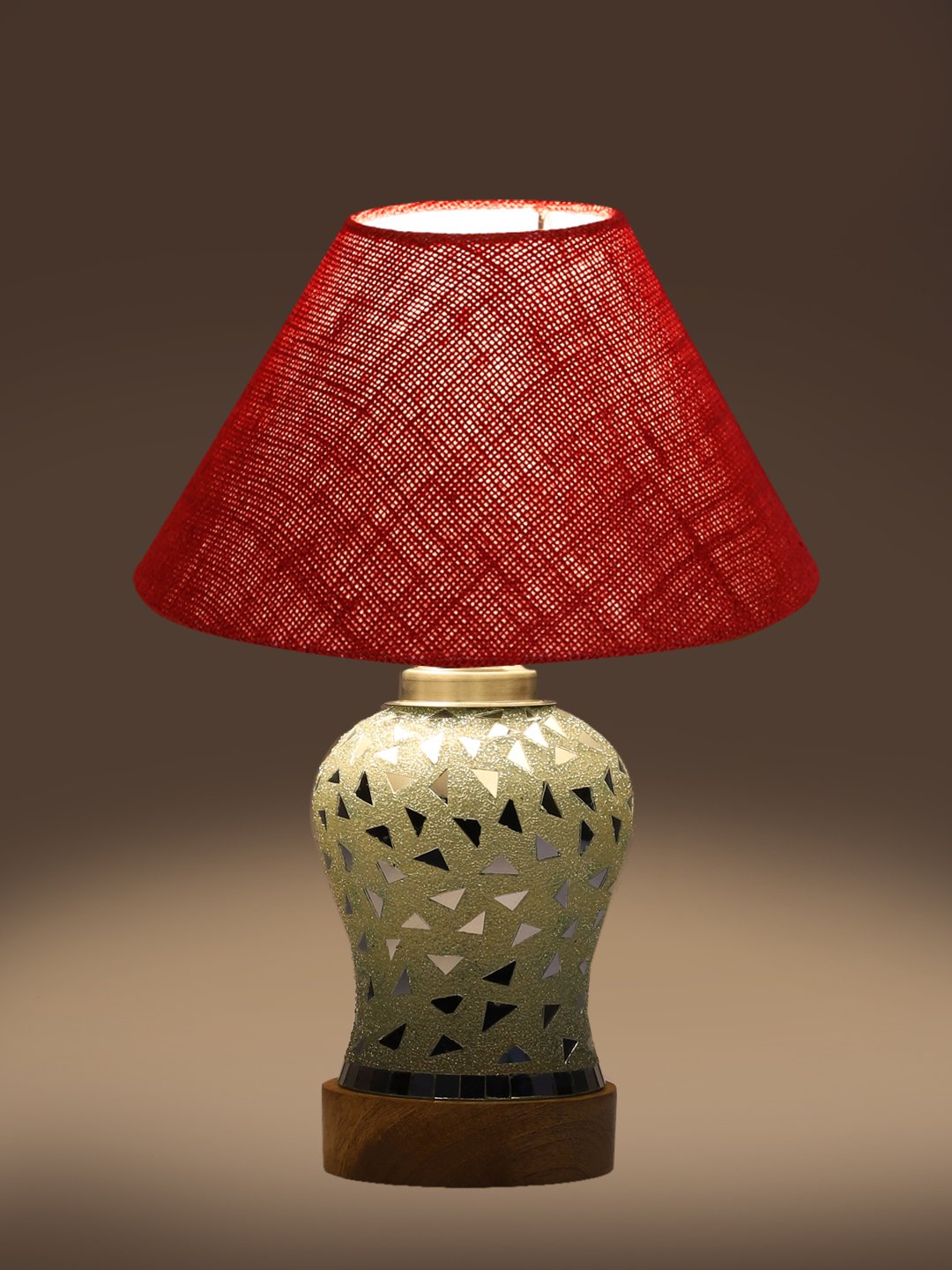 Ambika Home Maroon Jute Mosaic Glass Table Lamp | Decorative Bedside Lamp for Bedroom, Living Room, Hall, Hotel, Café, Restaurant, Office & Study Room | E27 Compatible - Image 7