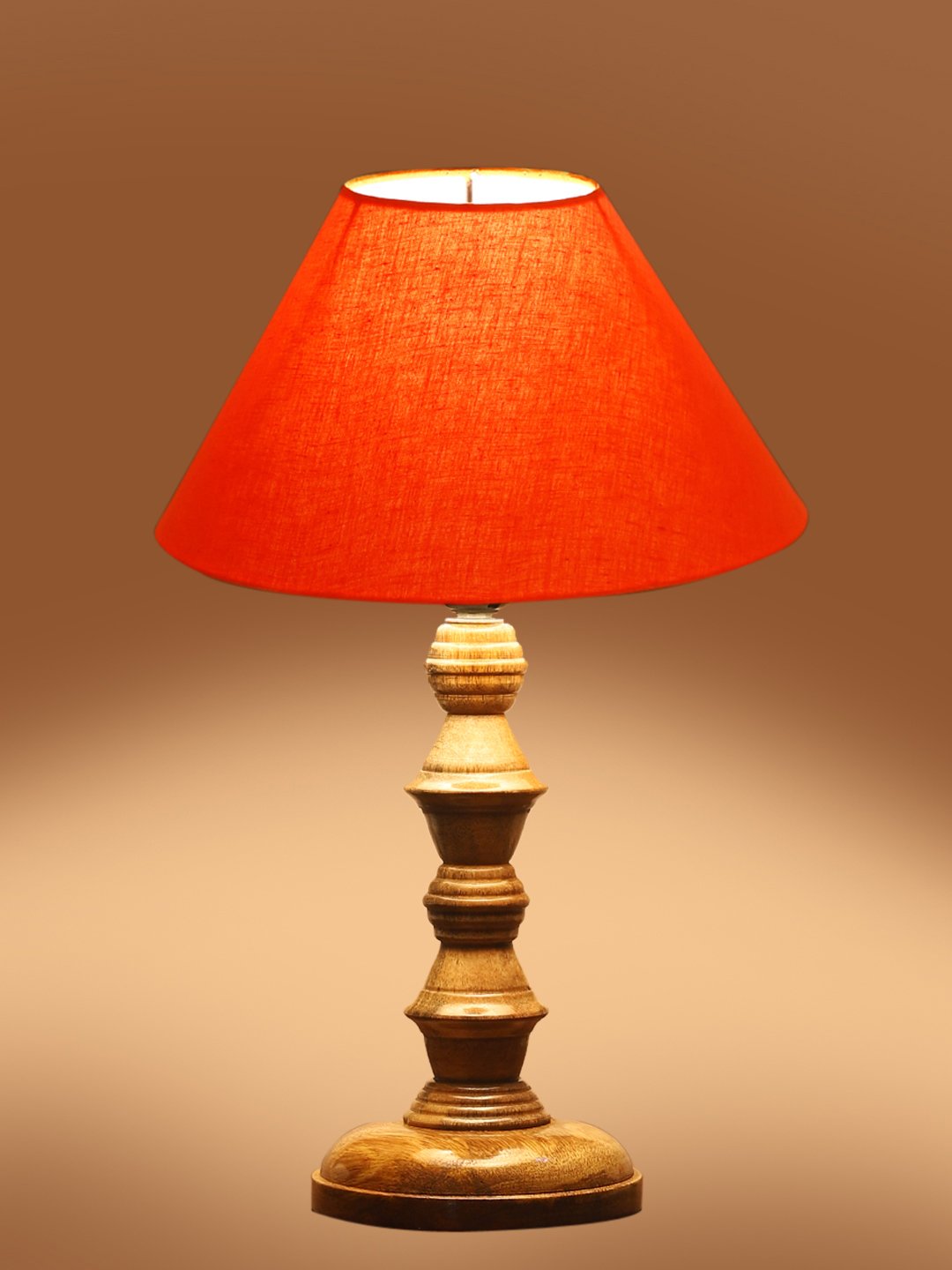 Ambika Home Orange cotton Wooden Table Lamp | Decorative Bedside Lamp for Bedroom, Living Room, Hall, Hotel, Café, Restaurant, Office & Study Room | E27 Compatible - Image 7