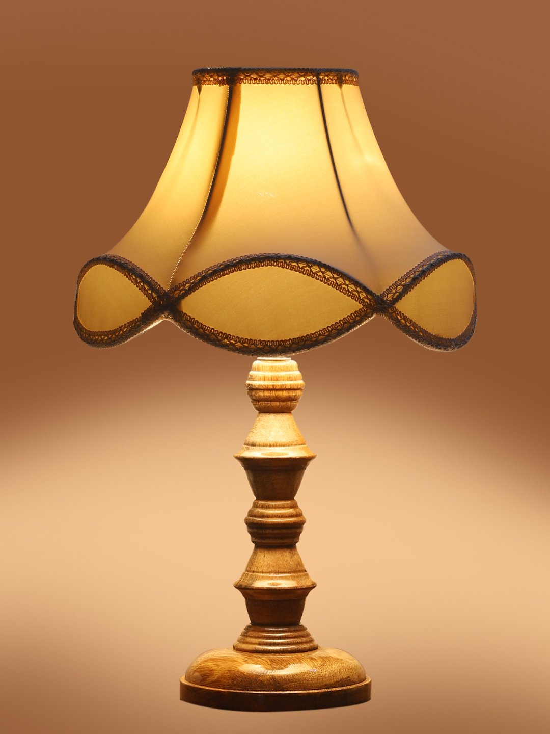 Ambika Home off-white cotton Wooden Table Lamp | Decorative Bedside Lamp for Bedroom, Living Room, Hall, Hotel, Café, Restaurant, Office & Study Room | E27 Compatible - Image 7