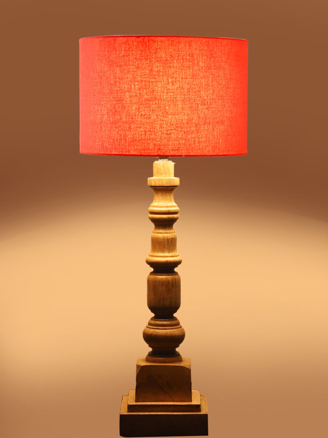 Ambika Home Orange cotton Wooden Table Lamp | Decorative Bedside Lamp for Bedroom, Living Room, Hall, Hotel, Café, Restaurant, Office & Study Room | E27 Compatible - Image 7