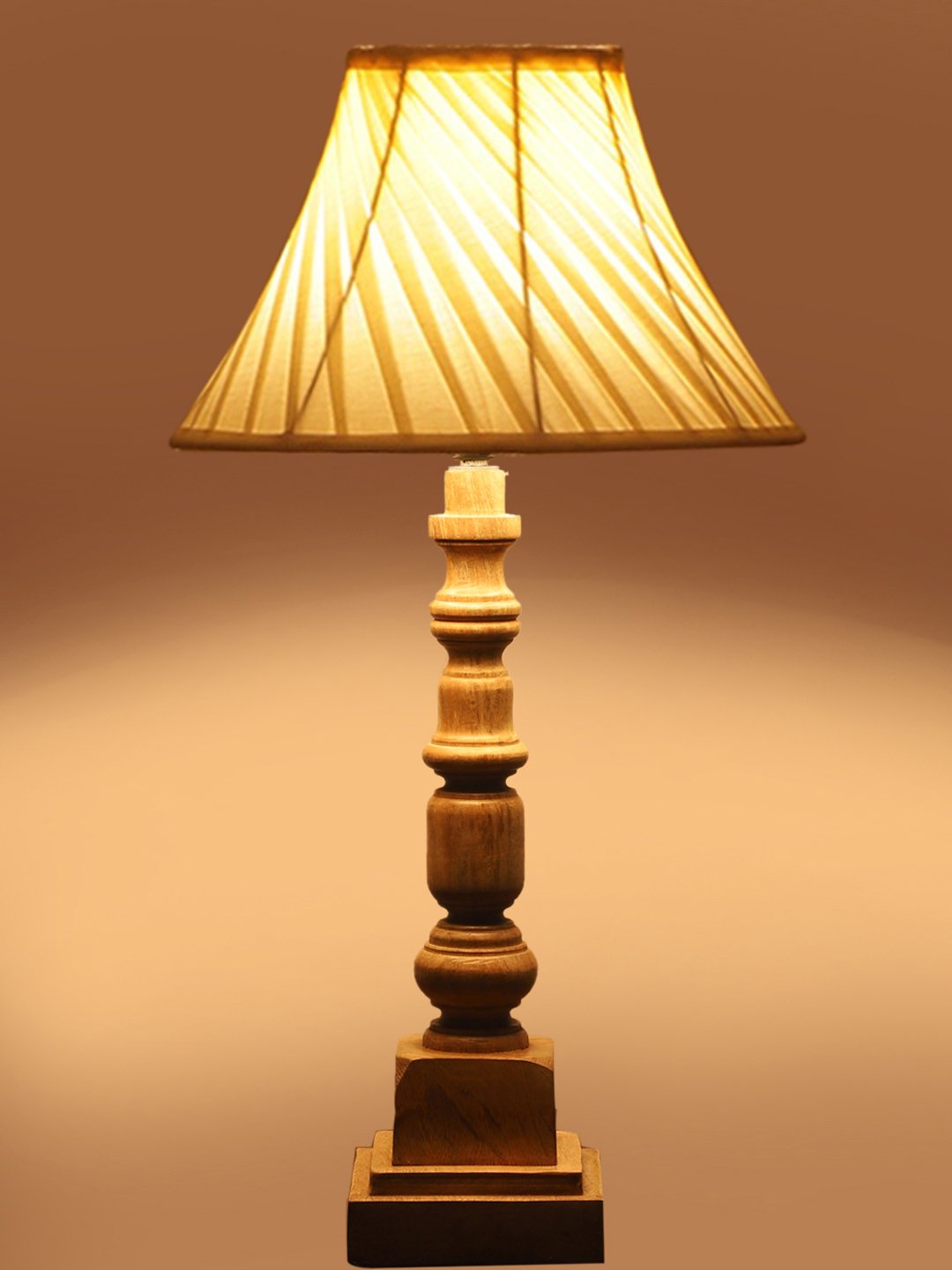 Ambika Home off-white cotton Wooden Table Lamp | Decorative Bedside Lamp for Bedroom, Living Room, Hall, Hotel, Café, Restaurant, Office & Study Room | E27 Compatible - Image 7
