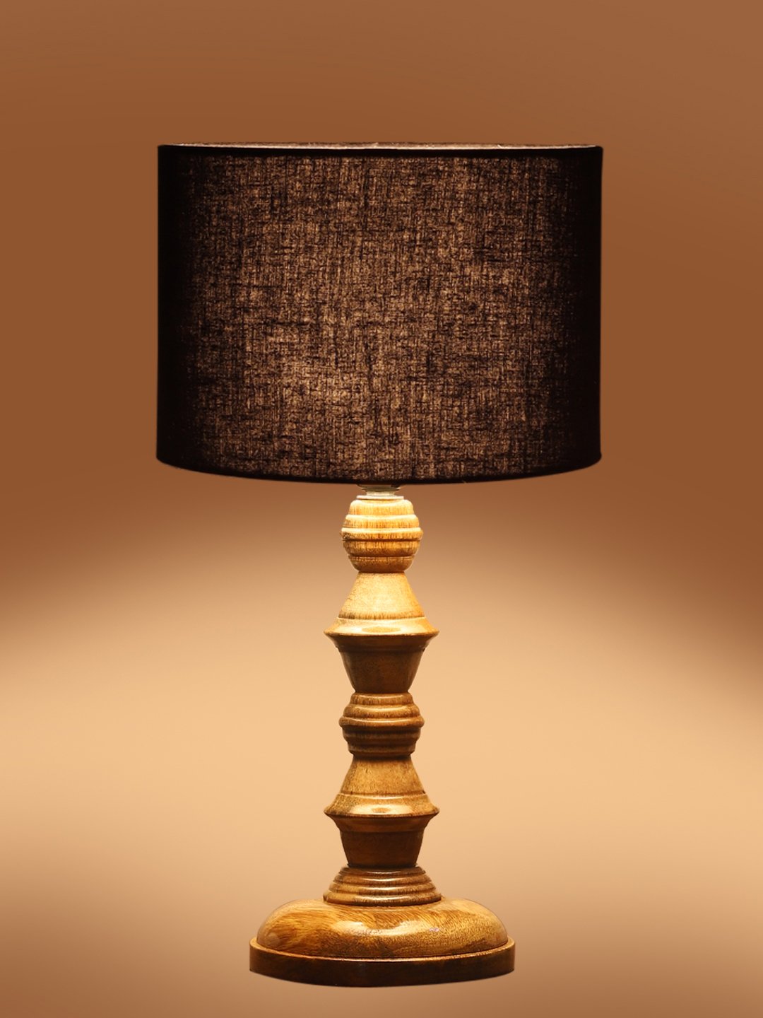 Ambika Home Black cotton Wooden Table Lamp | Decorative Bedside Lamp for Bedroom, Living Room, Hall, Hotel, Café, Restaurant, Office & Study Room | E27 Compatible - Image 7