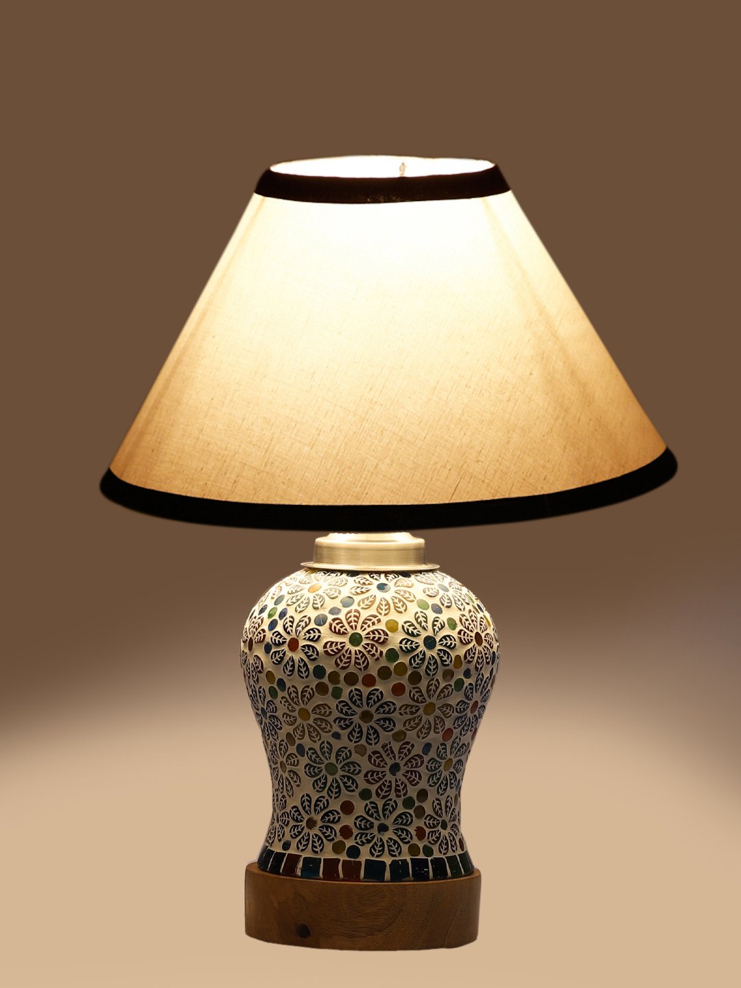 Ambika Home White & Black Cotton Mosaic Glass Table Lamp | Decorative Bedside Lamp for Bedroom, Living Room, Hall, Hotel, Café, Restaurant, Office & Study Room | E27 Compatible - Image 7