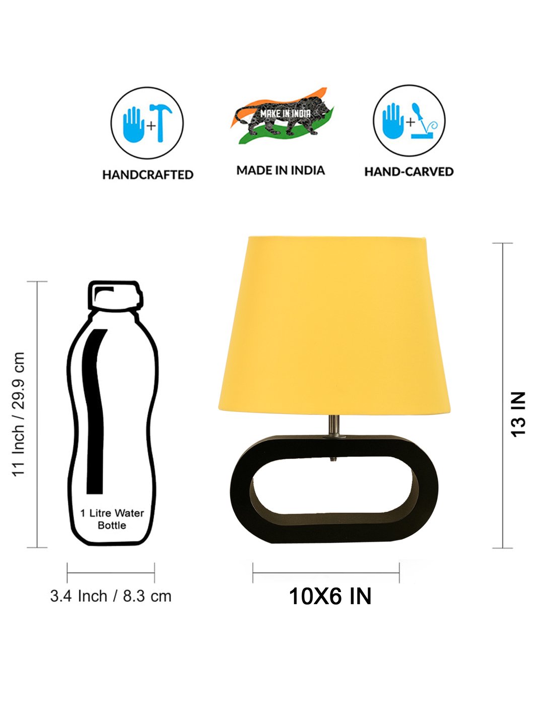 Ambika Home Yellow cotton Oval Table Lamp with Black Wood Base | Bedside, Living Room & Study Lamp | E27 Compatible - Image 7