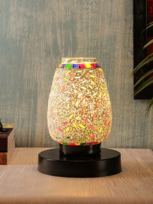 Ambika Home Verona Mosaic Multicolor Mosaic Glass Table Lamp with Wooden Base | Premium Bedside Lamp for Bedroom, Living Room, Hall, Hotel, CafÃ©, Restaurant & Office | E27 Compatible