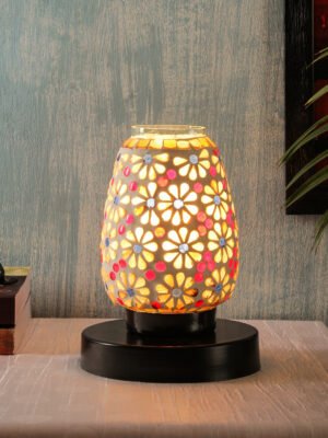 Ambika Home Solara Mosaic Multicolor Mosaic Glass Table Lamp with Wooden Base | Premium Bedside Lamp for Bedroom, Living Room, Hall, Hotel, CafÃ©, Restaurant & Office | E27 Compatible