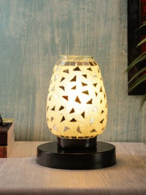 Ambika Home Heritage Mosaic Multicolor Mosaic Glass Table Lamp with Wooden Base | Premium Bedside Lamp for Bedroom, Living Room, Hall, Hotel, CafÃ©, Restaurant & Office | E27 Compatible