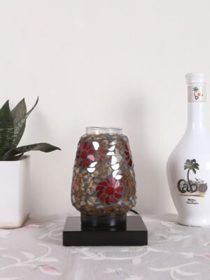 Ambika Home Royale Mosaic Multicolor Mosaic Glass Table Lamp with Wooden Base | Premium Bedside Lamp for Bedroom, Living Room, Hall, Hotel, CafÃ©, Restaurant & Office | E27 Compatible
