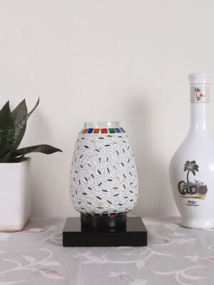 Ambika Home Artisan Mosaic Multicolor Mosaic Glass Table Lamp with Wooden Base | Premium Bedside Lamp for Bedroom, Living Room, Hall, Hotel, CafÃ©, Restaurant & Office | E27 Compatible