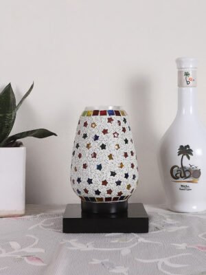 Ambika Home Aurora Mosaic Multicolor Mosaic Glass Table Lamp with Wooden Base | Premium Bedside Lamp for Bedroom, Living Room, Hall, Hotel, CafÃ©, Restaurant & Office | E27 Compatible