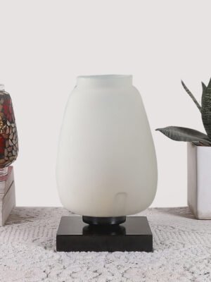 Ambika Home Bohemia Mosaic White Mosaic Glass Table Lamp with Wooden Base | Premium Bedside Lamp for Bedroom, Living Room, Hall, Hotel, CafÃ©, Restaurant & Office | E27 Compatible