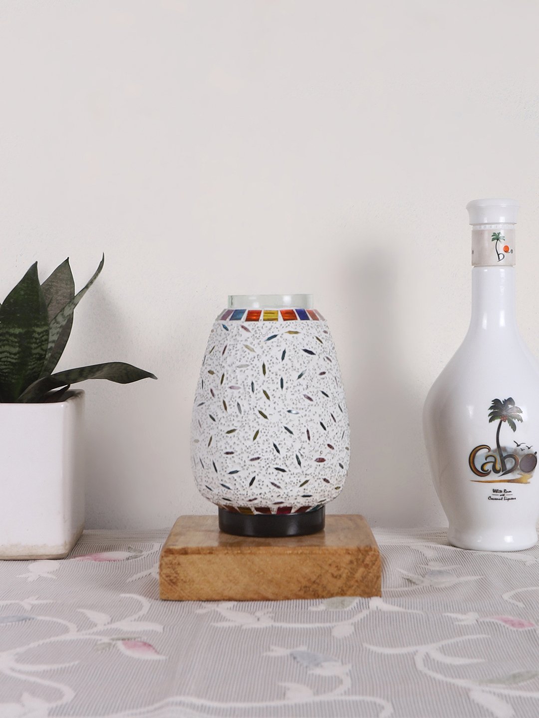 Ambika Home Nordic Mosaic Multicolor Mosaic Glass Table Lamp with Wooden Base | Premium Bedside Lamp for Bedroom, Living Room, Hall, Hotel, Café, Restaurant & Office | E27 Compatible