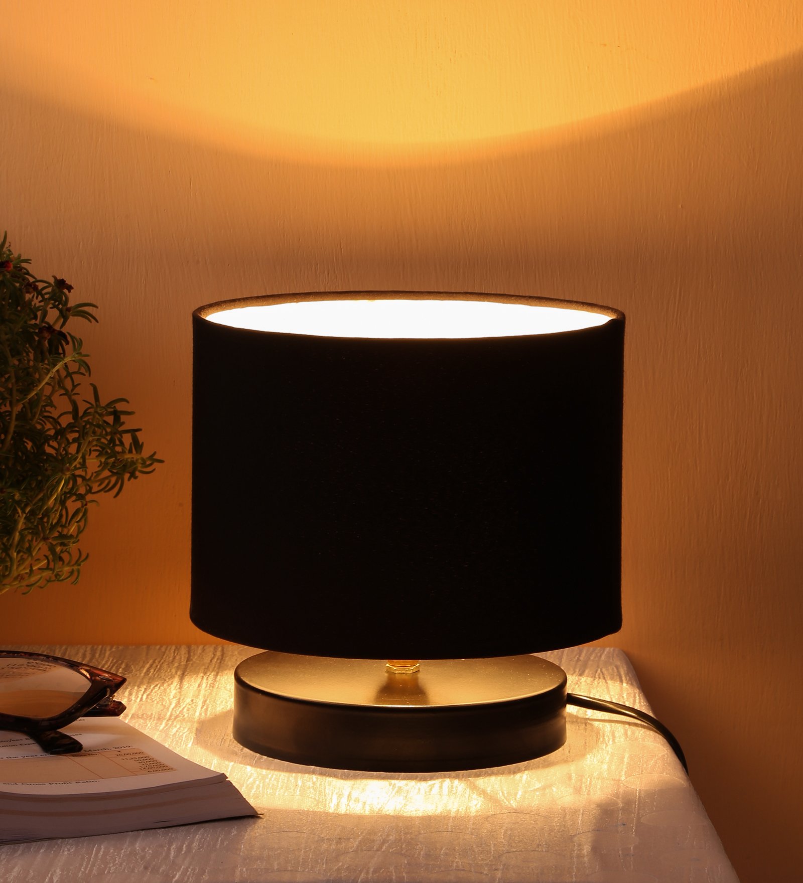 Ambika Home Bohemia Collection Black Gola Table Lamp with Wooden Base | Premium Decorative Bedside Lamp for Bedroom, Living Room, Hall, Hotel, Café, Restaurant & Office | E27 Compatible