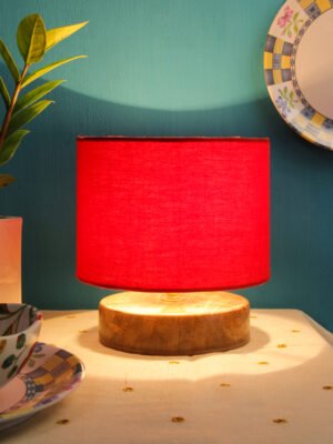 Ambika Home Aurora Collection Red Gola Table Lamp with Wooden Base | Premium Decorative Bedside Lamp for Bedroom, Living Room, Hall, Hotel, CafÃ©, Restaurant & Office | E27 Compatible