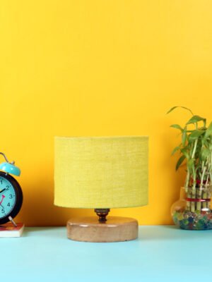Ambika Home Elara Collection Yellow Gola Table Lamp with Wooden Base | Premium Decorative Bedside Lamp for Bedroom, Living Room, Hall, Hotel, Café, Restaurant & Office | E27 Compatible