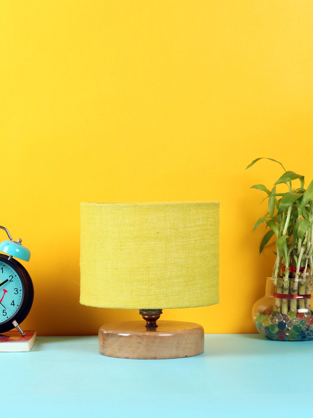 Ambika Home Elara Collection Yellow Gola Table Lamp with Wooden Base | Premium Decorative Bedside Lamp for Bedroom, Living Room, Hall, Hotel, Café, Restaurant & Office | E27 Compatible