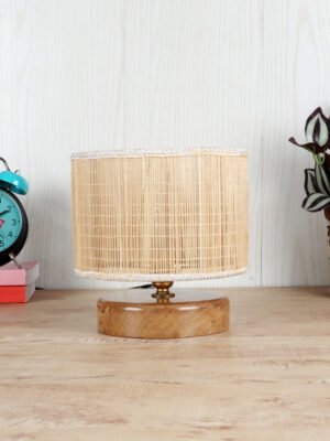 Ambika Home Solara Collection Beige Gola Table Lamp with Wooden Base | Premium Decorative Bedside Lamp for Bedroom, Living Room, Hall, Hotel, Café, Restaurant & Office | E27 Compatible