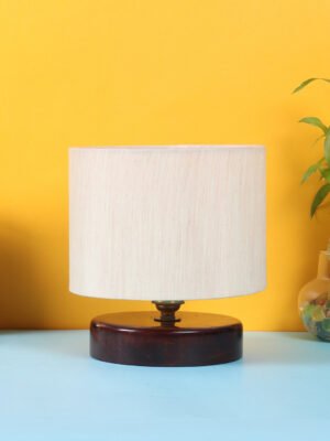 Ambika Home Nordic Collection off-white Gola Table Lamp with Wooden Base | Premium Decorative Bedside Lamp for Bedroom, Living Room, Hall, Hotel, Café, Restaurant & Office | E27 Compatible