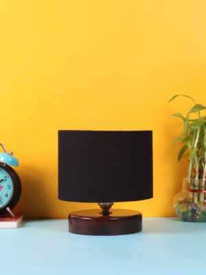 Ambika Home Heritage Collection Black Gola Table Lamp with Wooden Base | Premium Decorative Bedside Lamp for Bedroom, Living Room, Hall, Hotel, Café, Restaurant & Office | E27 Compatible