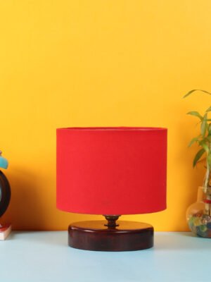 Ambika Home Artisan Collection Red Gola Table Lamp with Wooden Base | Premium Decorative Bedside Lamp for Bedroom, Living Room, Hall, Hotel, Café, Restaurant & Office | E27 Compatible